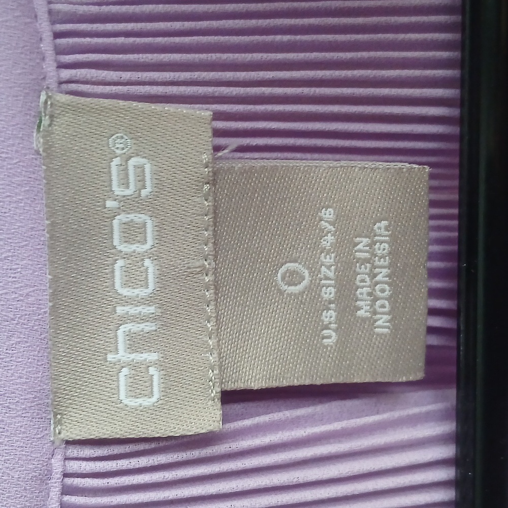 Chicos Lavendar Long Sleeve Pleated Top Size 0 Us 4/6 Womens Spring Feminine - Picture 5 of 10